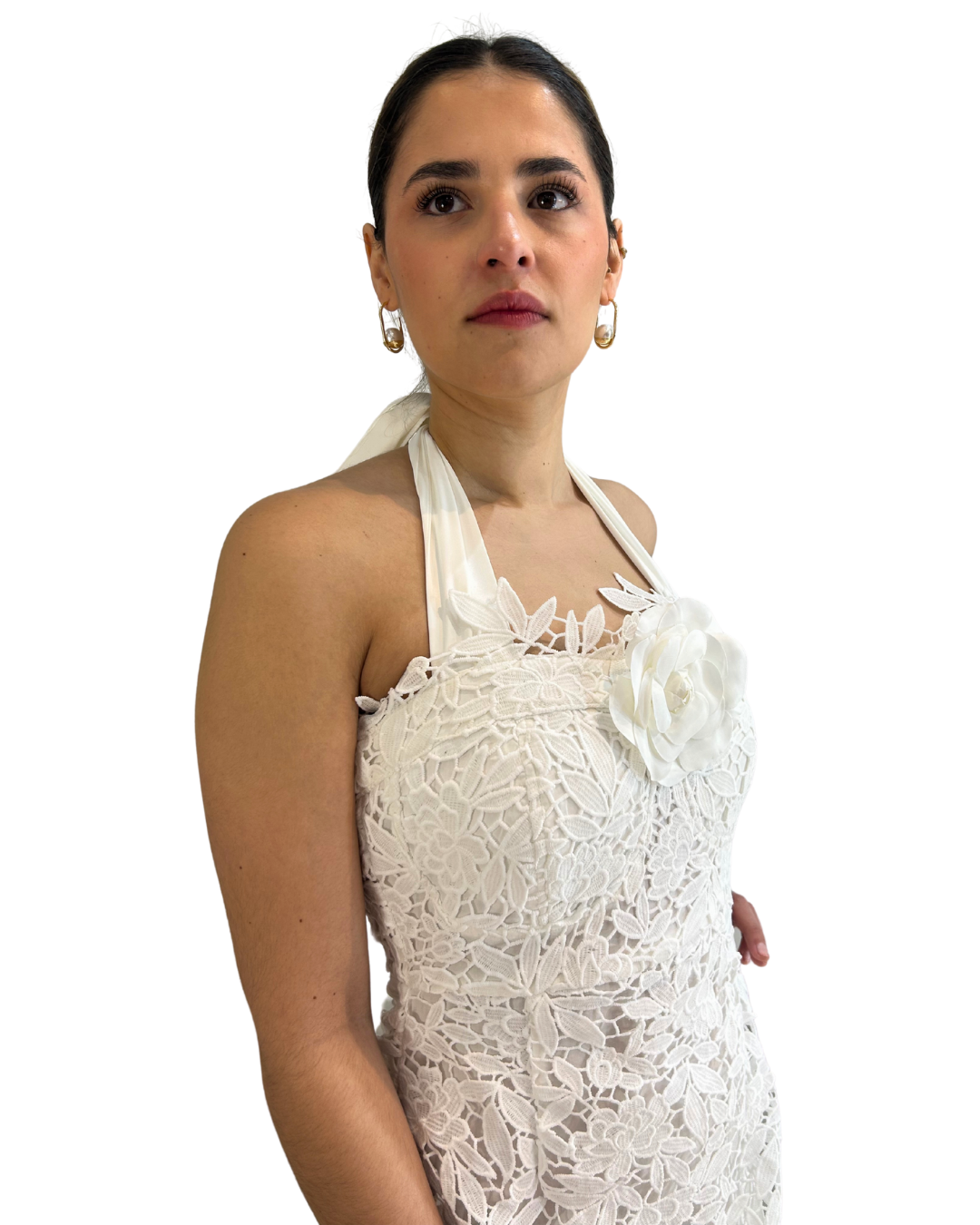 Vestido largo blanco en guipiur.