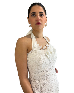 Vestido largo blanco en guipiur.