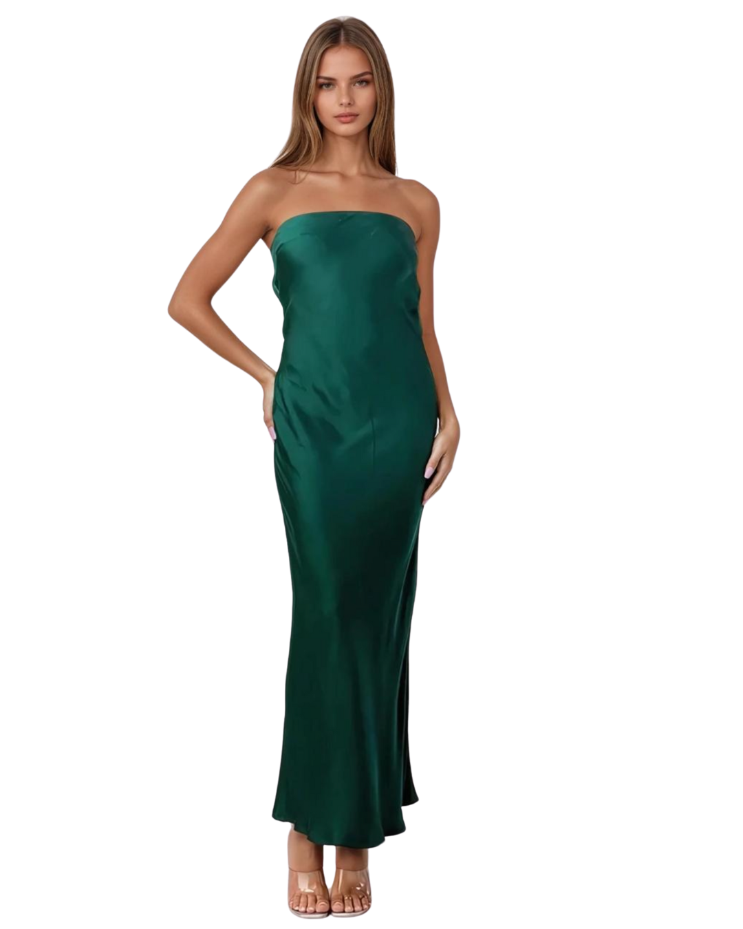 Vestido estraple color esmeralda