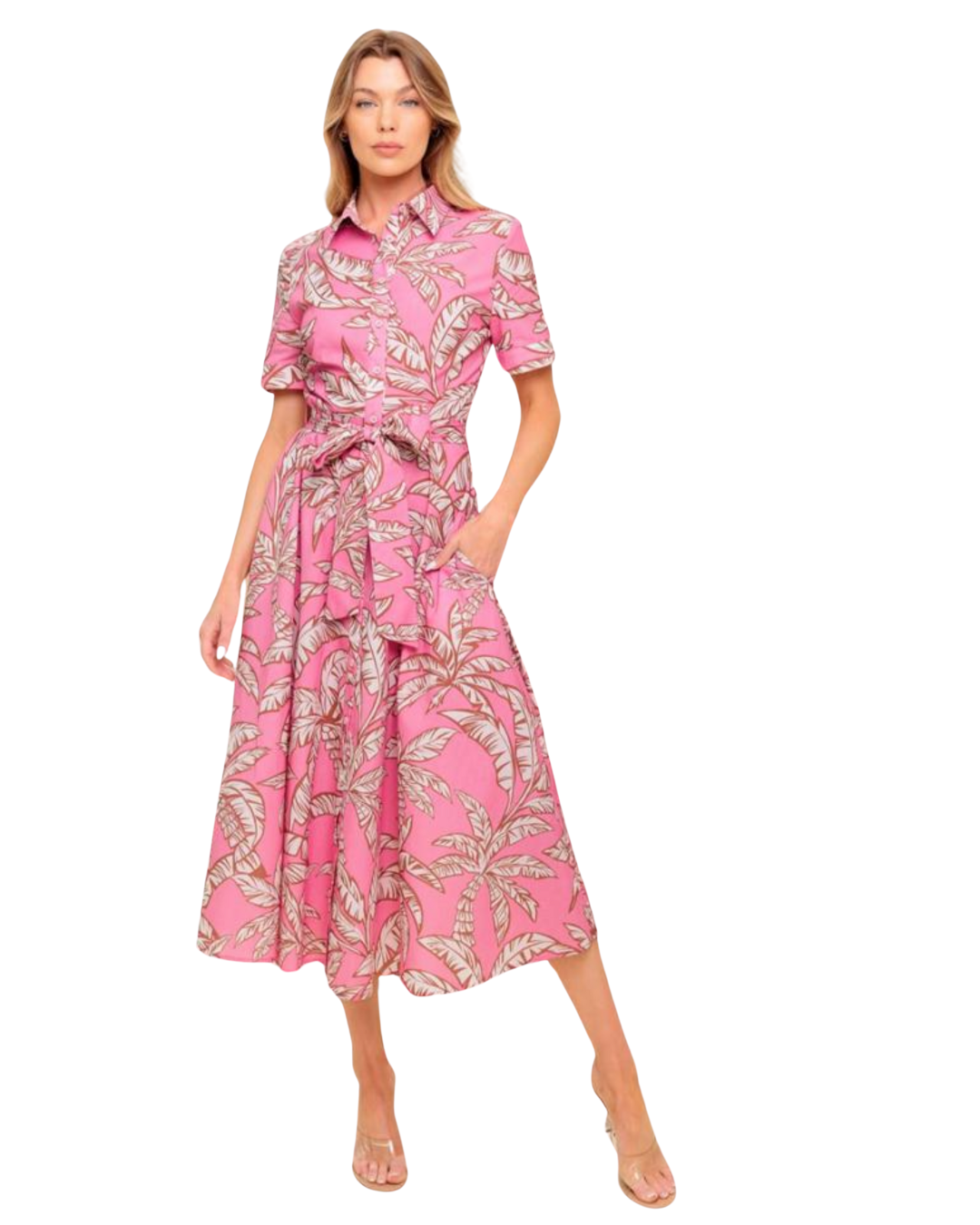 Vestido estampado rosa.