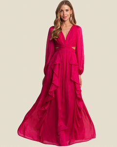 Vestido de fiesta largo color fiusha.
