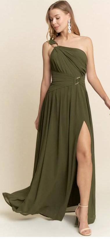Vestido Largo Verde Olivo