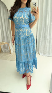 Vestido Midi Guipiur Celeste