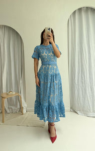 Vestido Midi Guipiur Celeste