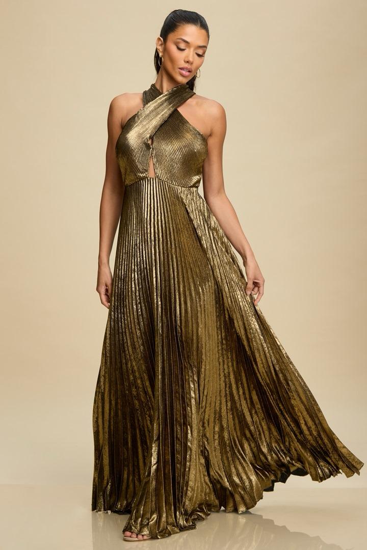 Vestido Dorado Cuello Cruzado