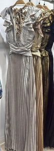 Vestido Maxi Plateado Escote