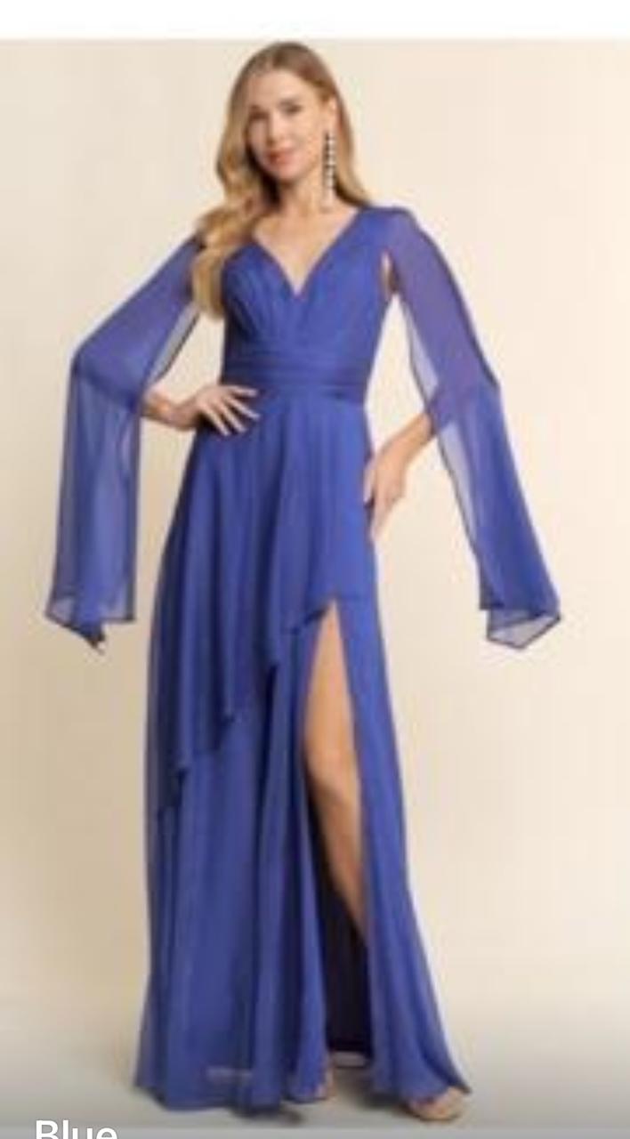 Vestido Largo Azul Con Brillos
