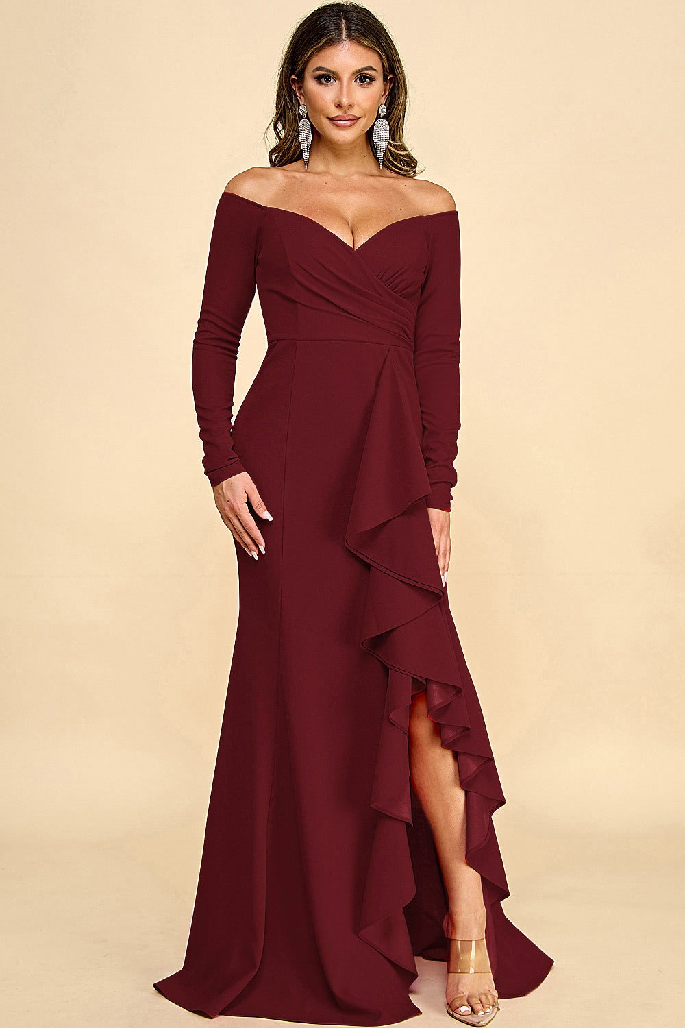 Vestido con Escarola Manga Larga