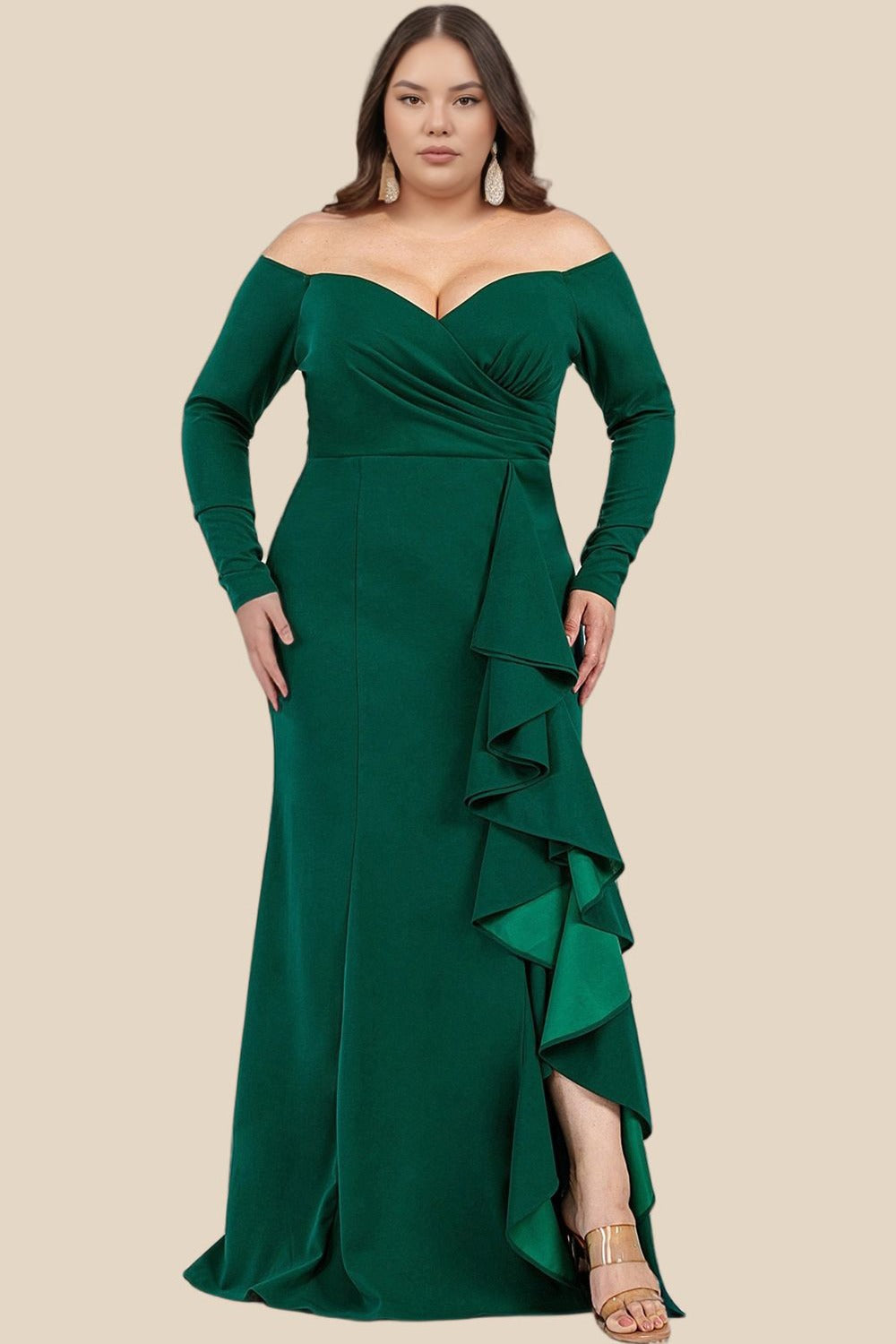 Vestido con Escarola Manga Larga